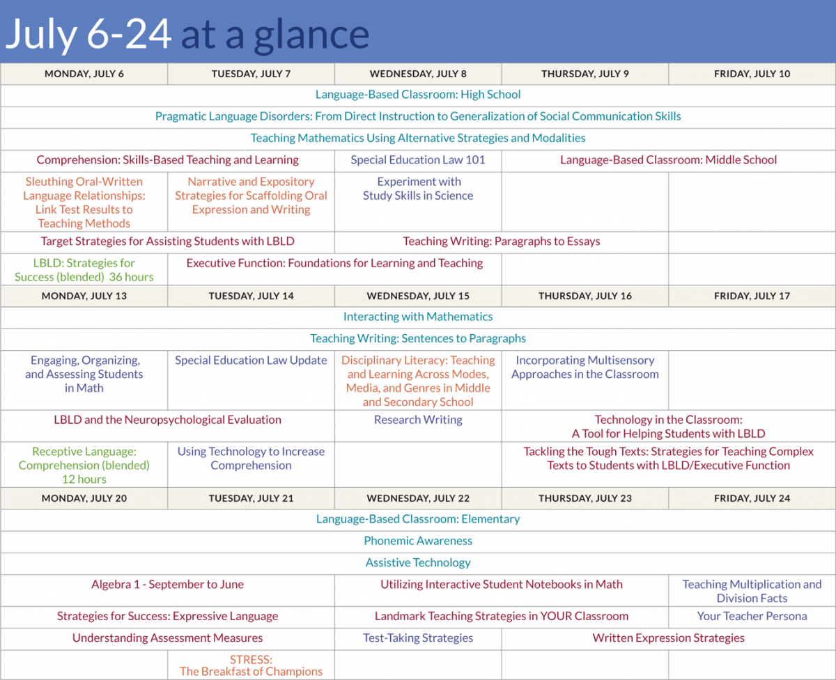 Summer Institute Calendar Landmark School Outreach Program