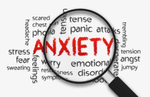 Magnified Anxiety word illustration on white background.