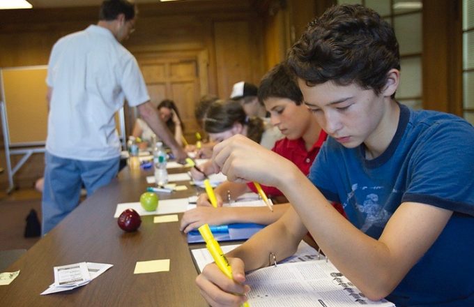 Students in a math class working with highlighters