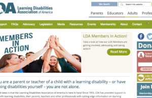 A screen shot of the home page of the learning disabilities association of America