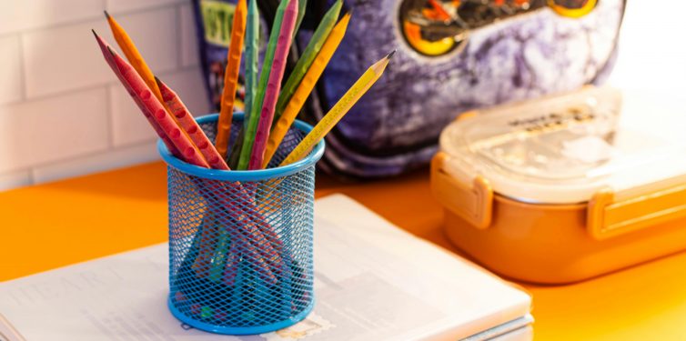 Organized desk materials.