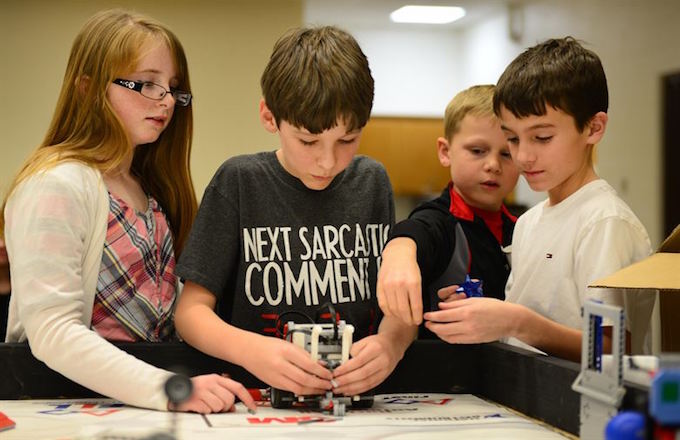 Students develop their relationship skills by working together on a group project